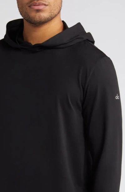 Shop Alo Yoga Alo Conquer Reform Performance Hooded Long Sleeve T-shirt In Black