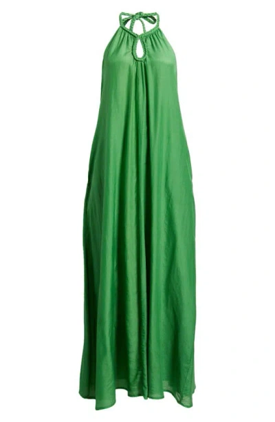 Shop Xirena Drue Cotton & Silk Maxi Halter Dress In Jade Gem