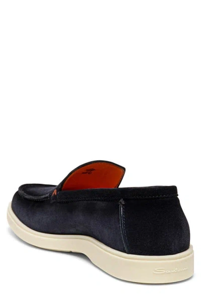 Santoni Suede Moccasin Loafers Round Toe In Gold