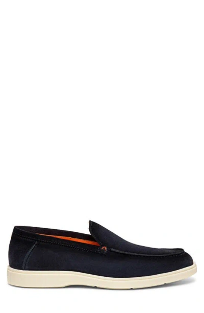 Santoni Suede Moccasin Loafers Round Toe In Gold