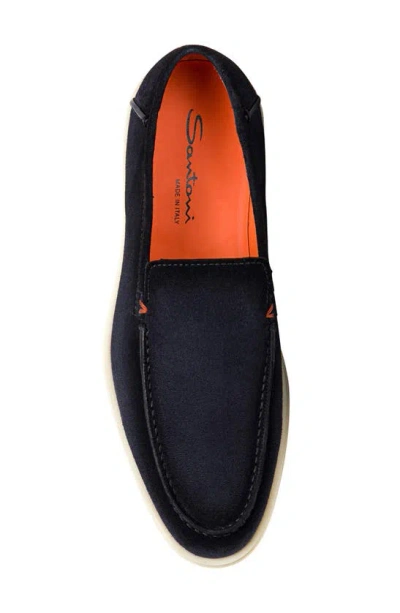 Santoni Suede Moccasin Loafers Round Toe In Gold