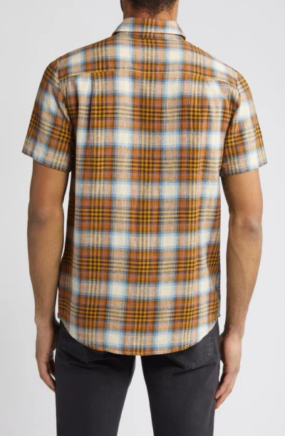 Shop Pendleton Dawson Plaid Short Sleeve Linen Blend Button-up Shirt In Adobe/ Tan/ Blue Plaid