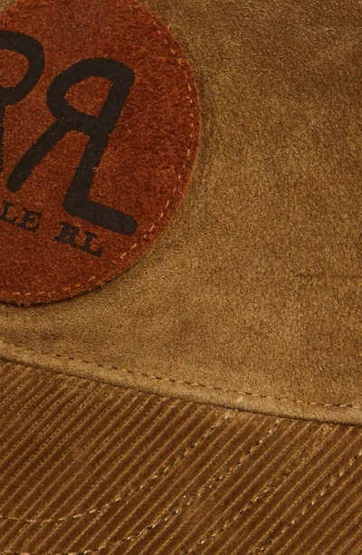 Shop Double Rl Roughout Leather Baseball Cap In Tan