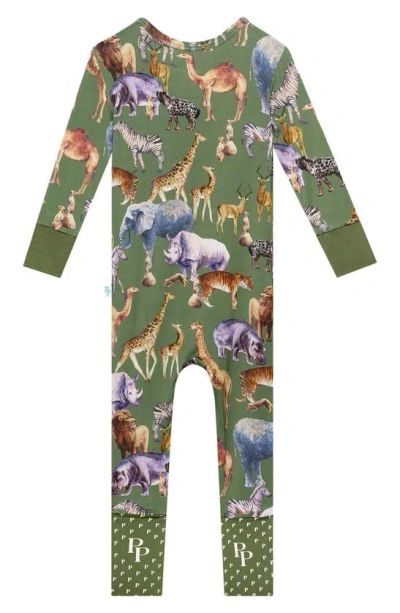 Shop Posh Peanut Safari Fitted Convertible Footie Pajamas In Open Green