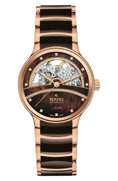 Shop Rado Centrix Open Heart Superjubile Diamond Bracelet Watch, 35mm In Brown