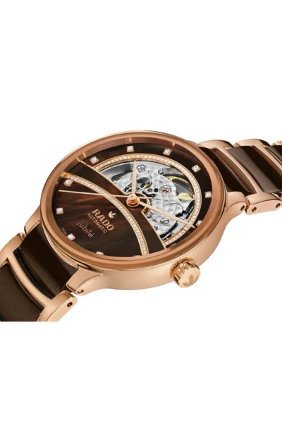 Rado Centrix Diamonds Open Heart Automatic Watch, 35mm In Brown