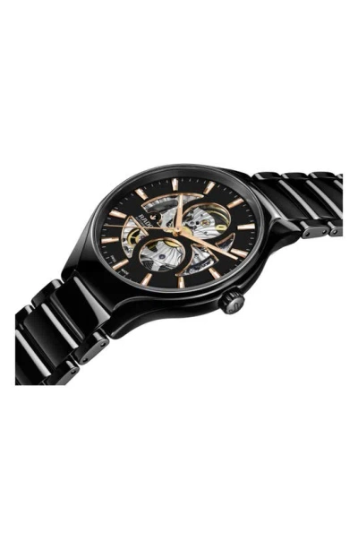 Rado True Round Automatic Open Heart Bracelet Watch, 40mm In Black