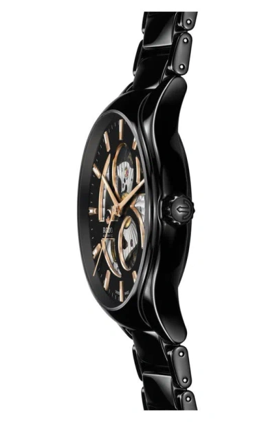 Shop Rado True Round Automatic Open Heart Bracelet Watch, 40mm In Black