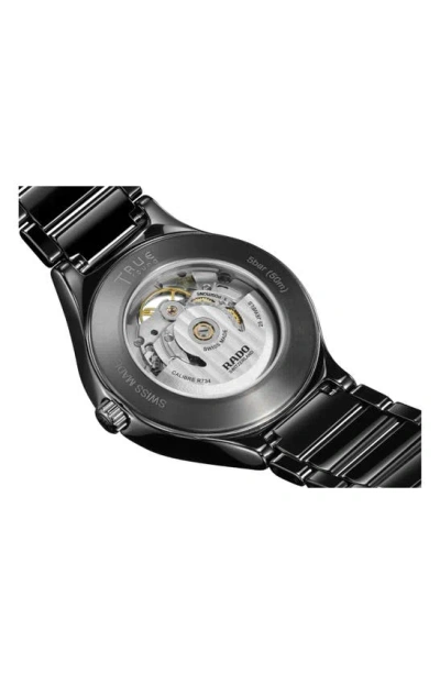 Shop Rado True Round Automatic Open Heart Bracelet Watch, 40mm In Black