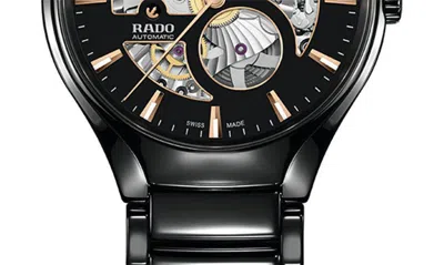Shop Rado True Round Automatic Open Heart Bracelet Watch, 40mm In Black