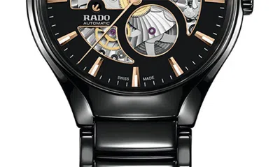 Rado True Round Automatic Open Heart Bracelet Watch, 40mm In Black