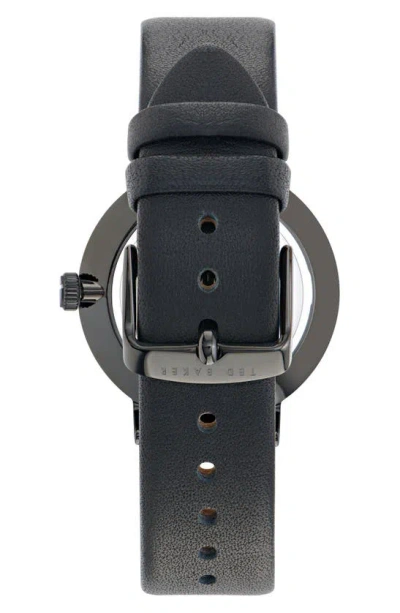 Shop Ted Baker Recycled Stainless Steel Leather Strap Watch In Black