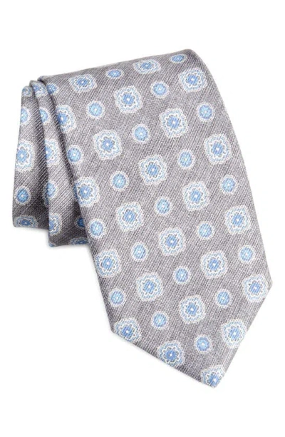Shop David Donahue Extralong Geometric Silk Tie In Gray
