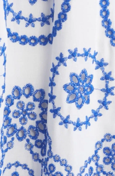 Shop Chelsea28 Embroidered Eyelet Smocked Sleeveless Maxi Sundress In Ivory- Blue