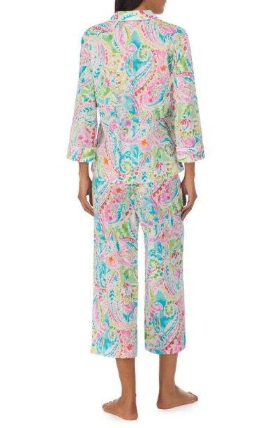 Shop Lauren Ralph Lauren Knit Cotton Crop Pajamas In White Multi Paisley