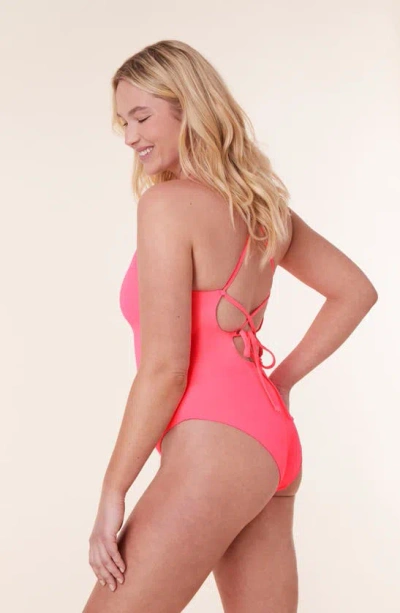 Shop Andie The Fiji Lace-up Back One-piece Swimsuit In Neon Grapefruit