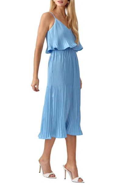 Shop Adelyn Rae Nayla Pleated Overlay Sleeveless Midi Dress In Sky Blue