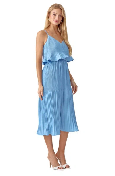 Shop Adelyn Rae Nayla Pleated Overlay Sleeveless Midi Dress In Sky Blue