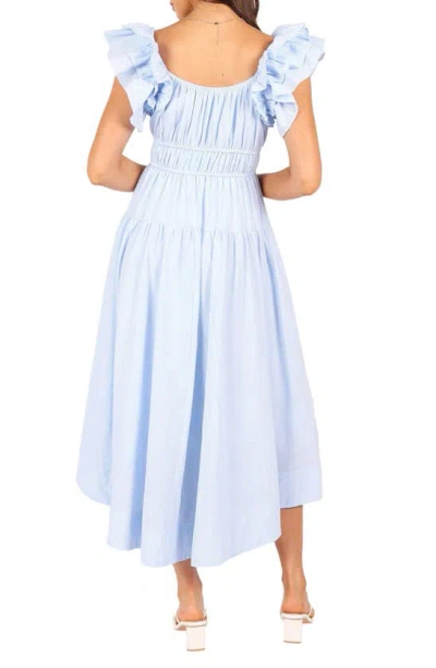 Petal And Pup Petal & Pup Linda Stripe Ruffle Sleeve Cotton Midi Dress In Blue