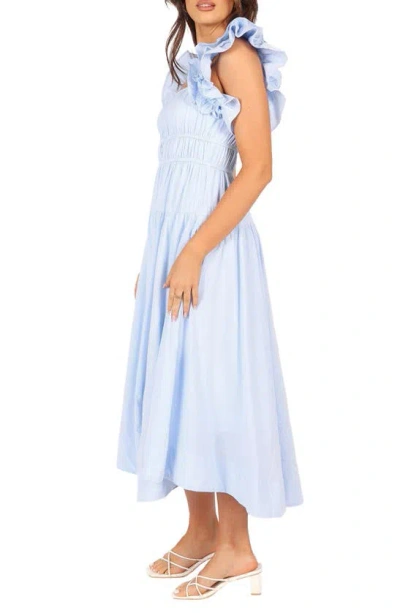 Petal And Pup Petal & Pup Linda Stripe Ruffle Sleeve Cotton Midi Dress In Blue