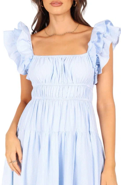 Petal And Pup Petal & Pup Linda Stripe Ruffle Sleeve Cotton Midi Dress In Blue