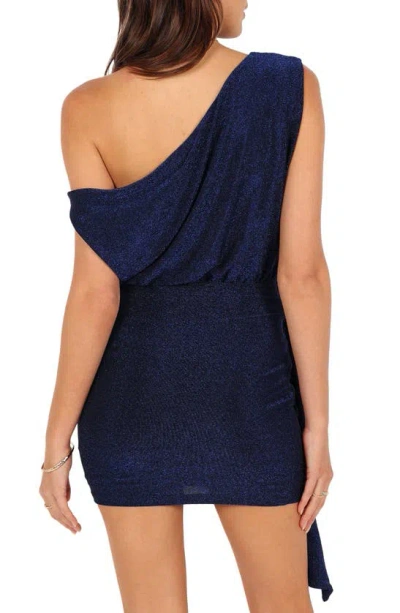 Petal And Pup Petal & Pup Santiago One-shoulder Shimmer Knit Minidress In Blue