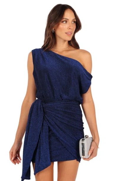 Petal And Pup Petal & Pup Santiago One-shoulder Shimmer Knit Minidress In Blue
