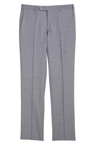 Shop Zanella Parker Flat Front Box Check Stretch Wool Pants In Light Grey