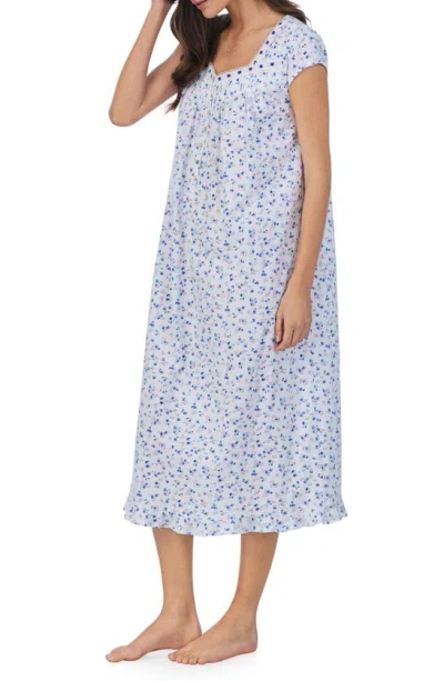 Shop Eileen West Knit Cap Sleeve Nightgown In White Blue Multi