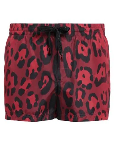 Shop Dolce & Gabbana Man Swim Trunks Burgundy Size 38 Polyester In Red