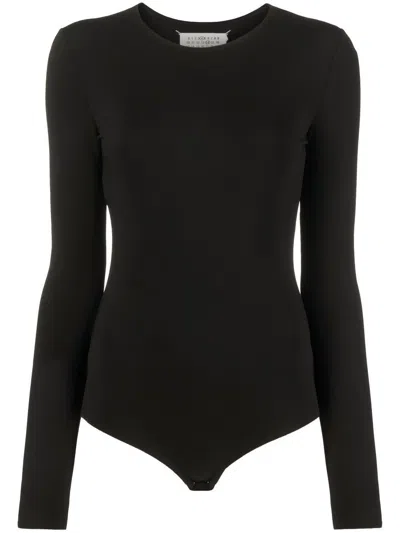 Shop Maison Margiela Round-neck Long-sleeve Bodysuit In Black