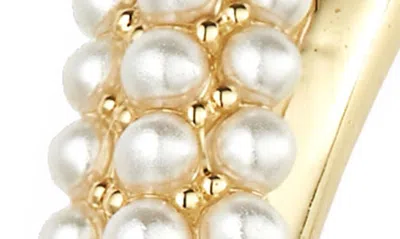 Shop Covet Double Band Micro Imitation Pearl Hoop Earrings In White/ Gold