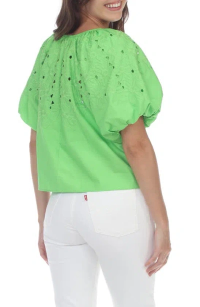 Shop Rain Embrodiered Bubble Sleeve Top In Lime