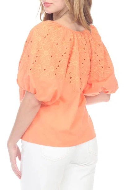 Shop Rain Embrodiered Bubble Sleeve Top In Peach