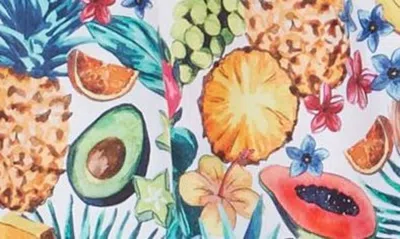 Vintage Summer Fun Fruit Print Swim Trunks In White Multi
