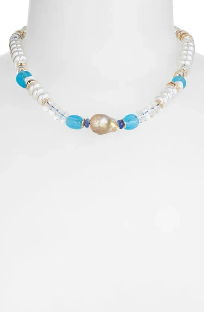 Shop Nakamol Chicago Clear Mix Pearl Necklace In Blue/ Clear Mix