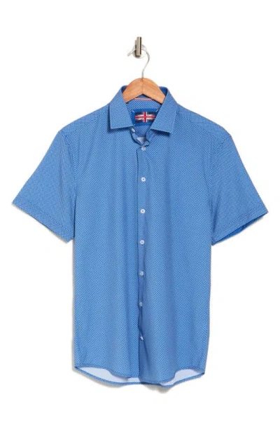 Shop Soul Of London Geometric Print Short Sleeve Button-up Shirt In Blue