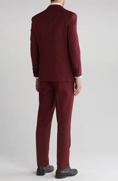 Gino Vitale Slim Fit Satin Peak Lapel 3-piece Suit In Burgundy