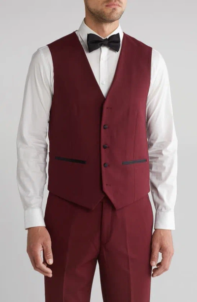 Shop Gino Vitale Slim Fit Satin Peak Lapel 3-piece Tuxedo In Burgundy