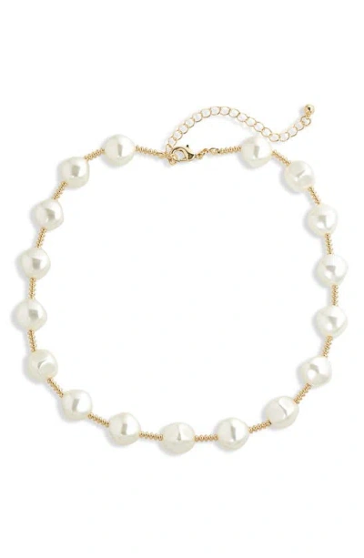 Shop Tasha Imitation Pearl Station Necklace In Gold/ Pearl