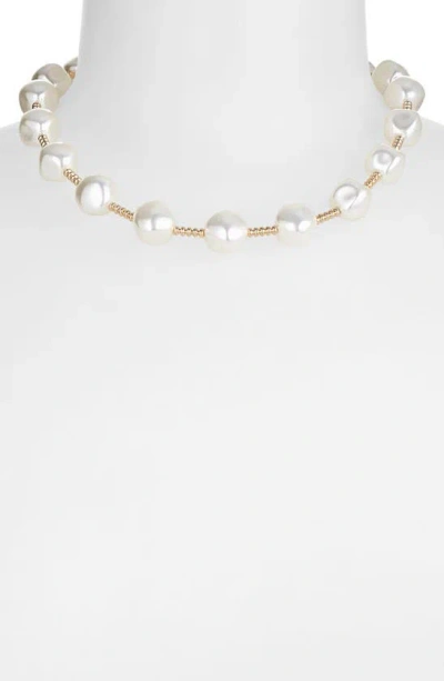 Shop Tasha Imitation Pearl Station Necklace In Gold/ Pearl