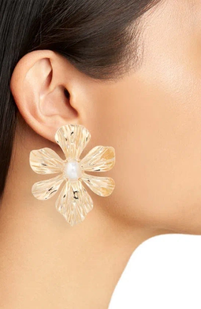 Shop Tasha Imitation Pearl Flower Stud Earrings In Gold/ Pearl