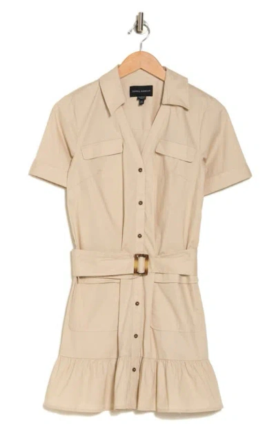 Shop Donna Morgan For Maggy Belted Stretch Cotton Dress In Sand