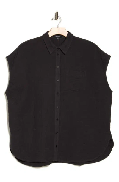 Shop Madewell Lightspun Boxy Button-up Shirt In Black Coal