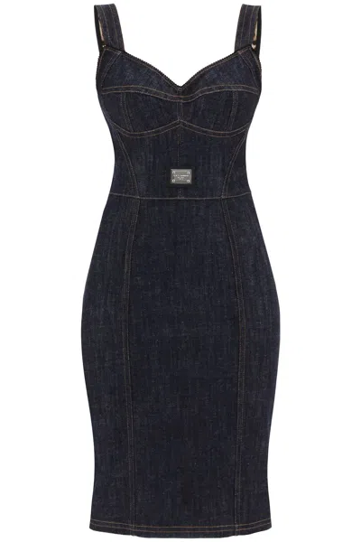 Shop Dolce & Gabbana Denim Bustier Dress In Blue