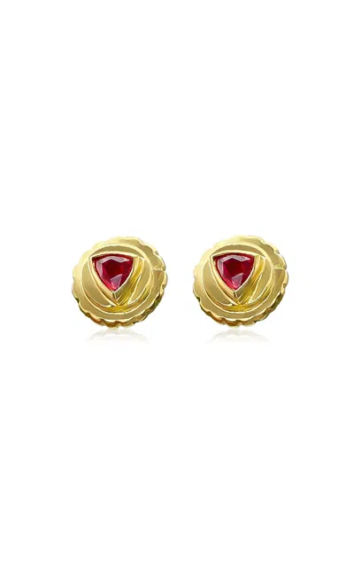 Shop Howl 18k Yellow Gold Ruby Trillion Studs