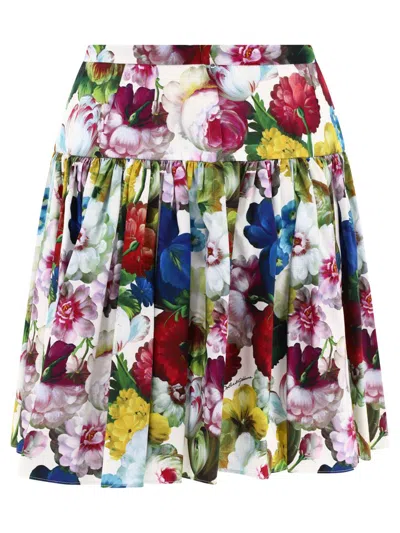 Shop Dolce & Gabbana Short Cotton Skirt With Nocturnal Flower Print In White