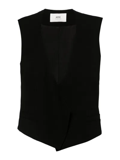 Ami Alexandre Mattiussi Ami Paris Wool Sleeveless Jacket In Black