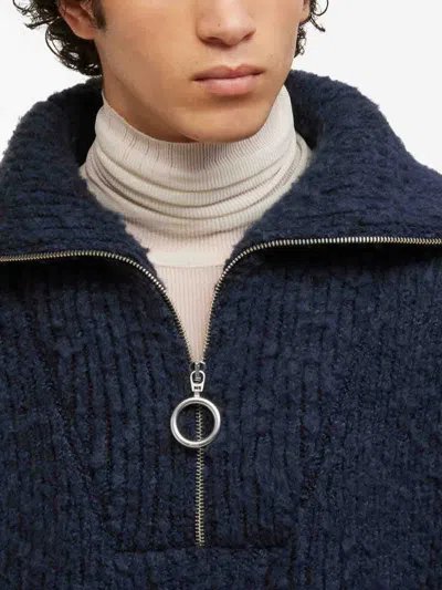 Shop Ami Alexandre Mattiussi Half-zip Ribbed Knit Jumper In Blue