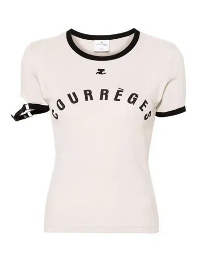 Shop Courrèges Buckle-detail Cotton T-shirt In Black